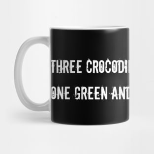 Three crocodiles are flying one green and the other Nort Mug